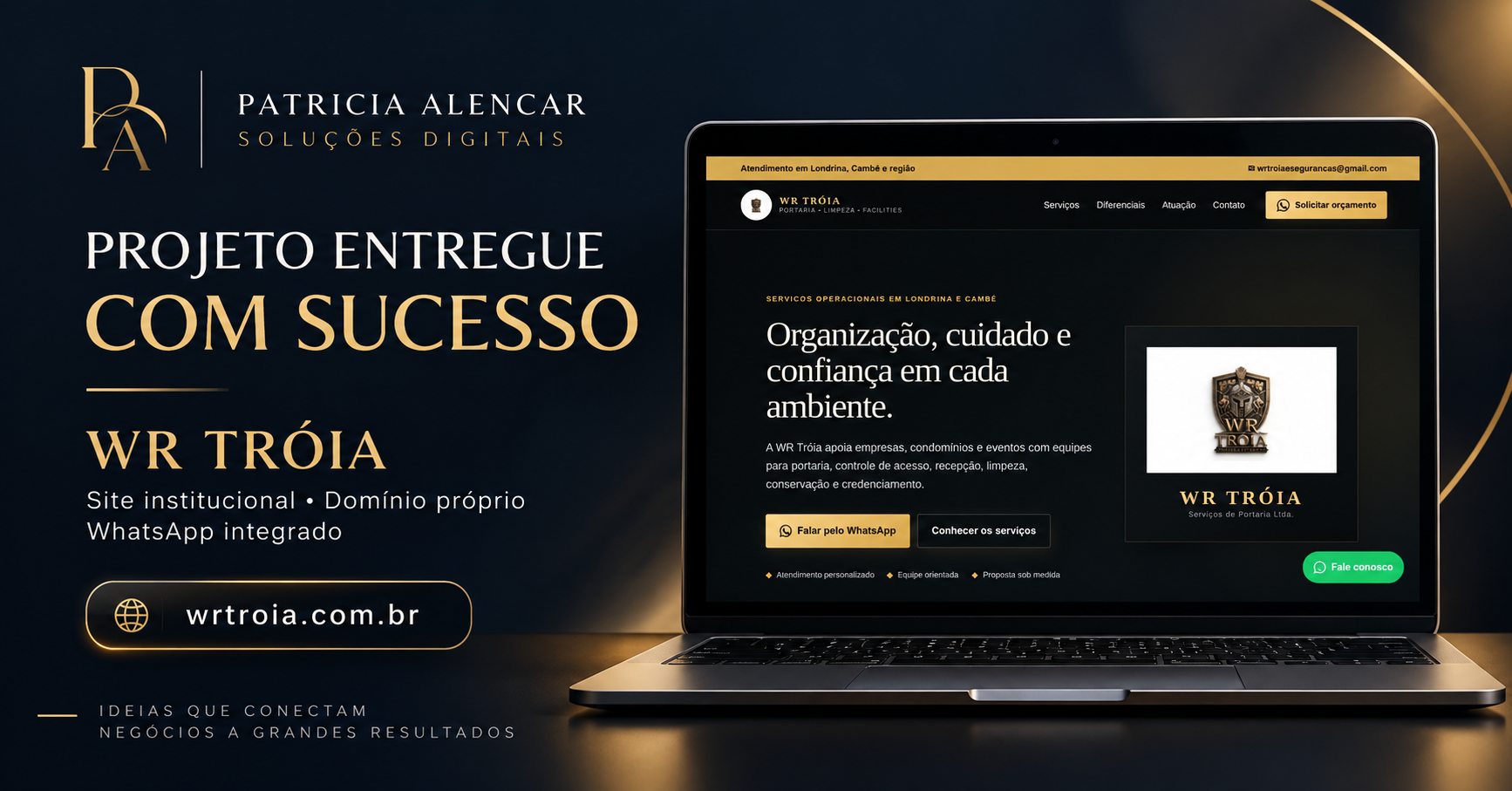 Projeto entregue com sucesso: site institucional da WR Tróia desenvolvido por Patricia Alencar Soluções Digitais